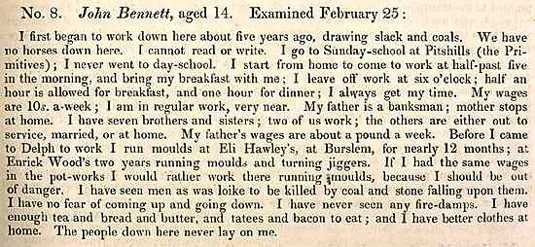 John Bennett, aged 14, Victorian child labourer