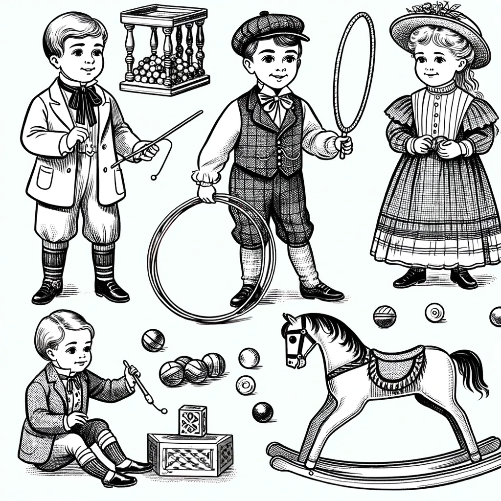 Victorian children playing with toys