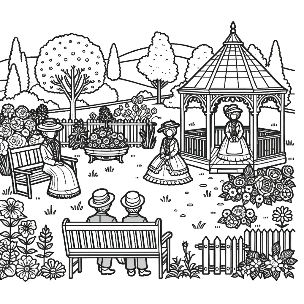 Victorian-themed colouring page