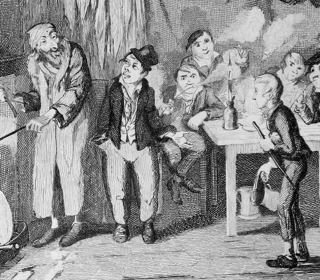 The Artful Dodger introduces Oliver to Fagin, illustration by George Cruikshank